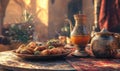 Traditional Middle Eastern Feast with Ornate Drinkware Royalty Free Stock Photo