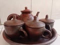 Traditional teapot set made of clay Royalty Free Stock Photo