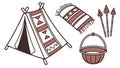 Traditional Teepee Tent Primitive Tools, Indigenous Life Camping Vector, vector design Generative AI Royalty Free Stock Photo