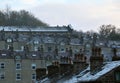 Traditional terraced houses covered in snow in hebden bridge west yorkshire Royalty Free Stock Photo