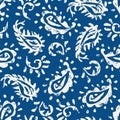 Traditional Textured Hand Painted Classic Blue Paisley Vector Seamless Pattern. Classic Background Shawl Print