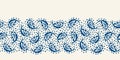 Traditional Textured Hand Painted Classic Blue Paisley Vector Seamless Pattern Border. Classic Background Shawl Print Royalty Free Stock Photo