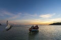 Traditional thai boats at sunset beach. Kho Tao Royalty Free Stock Photo