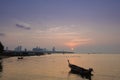 Traditional thai boats at sunset beach.