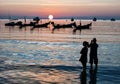 Traditional thai boats at sunset beach.Sairee Beach Royalty Free Stock Photo