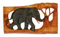 Traditional Thai carved sandalwood relief panel with elephant theme