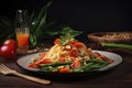 Traditional Thai food papaya salad prepared with fine slices of papaya, tomatoes, green beans and peanuts Royalty Free Stock Photo