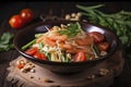 Traditional Thai food papaya salad prepared with fine slices of papaya, tomatoes, green beans and peanuts Royalty Free Stock Photo