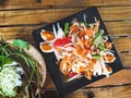 Traditional thai food, Papaya salad with salted egg or Somtum Royalty Free Stock Photo