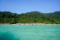 Traditional long-tail boats and houses of Morkan tribe Village or Sea Gypsies and tropical waters of Surin Islands, Andaman Sea, Royalty Free Stock Photo