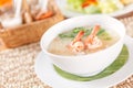 Traditional Thai porridge rice gruel and shrimp in bowl Royalty Free Stock Photo