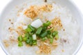 Traditional thai porridge rice gruel in white bowl, congee Royalty Free Stock Photo