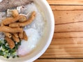 Traditional thai porridge rice gruel in white bowl congee Royalty Free Stock Photo