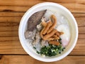 Traditional thai porridge rice gruel in white bowl congee Royalty Free Stock Photo