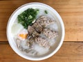 Traditional thai porridge rice gruel in white bowl congee Royalty Free Stock Photo