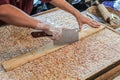 Traditional Thai`s sweet cereal bar. Homemade Peanut Biscuits made from peanuts, white sesame seeds, crispy rice, coconut milk and