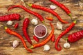 Traditional Thai sauce Sriracha with ingredients Royalty Free Stock Photo