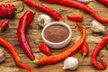 Traditional Thai sauce Sriracha with ingredients Royalty Free Stock Photo