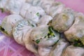 Traditional Thai Street Food Cuisine, Kanom Gui Chai Leek Stuffed Dough, Steamed Chinese Leek Dumpling, Chive Cake, Chive