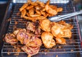 Traditional Thai Street Food Snack, Deep fried sweet Taro, Banana and Cassava with breadcrumbs on market stall. Tropical fruit and