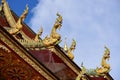 Traditional thai style art in the roof temple of buddhism Royalty Free Stock Photo