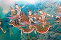 Traditional thai style painting image on the wall temple