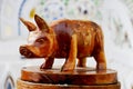 Traditional Thai style wood carving as animal wooden pig one of Royalty Free Stock Photo