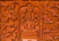 Traditional Thai style wood carving in Thai temple Royalty Free Stock Photo