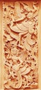 Traditional Thai style wood carving on the wall of Temple in Thailand