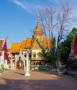 Traditional Thai Temple Complex with Multi?Tiered Roofs and Brick Courtyard Royalty Free Stock Photo