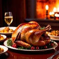 Traditional Thanksgiving meal of roast turkey, festive tradtion to share with family