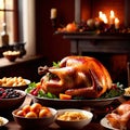 Traditional Thanksgiving meal of roast turkey, festive tradtion to share with family