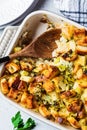 Traditional Thanksgiving stuffing. Bread casserole with celery Royalty Free Stock Photo