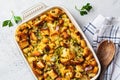 Traditional Thanksgiving stuffing. Bread casserole with celery Royalty Free Stock Photo