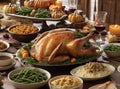 Traditional Thanksgiving Turkey Dinner with All The Sides Royalty Free Stock Photo