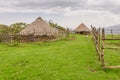 Traditional thatch, clay and wood houses of sheep farmer in highlands of Cameroon, Africa