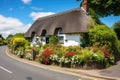 traditional thatched roof cottage in a rural setting Royalty Free Stock Photo