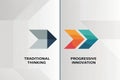 Traditional thinking versus progressive innovation concept with arrows on a light background Royalty Free Stock Photo