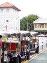 Traditional three-wheels THAI open air fun and well known BANGKOK and urban taxi