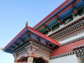 Traditional Tibetan architecture with colorful wood carvings