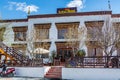 Traditional Tibetan building of hotel in the downtown of Leh City, Ladakh, Jammu and Kashmir