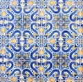 Traditional tiles on a house in Porto close up