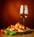 Traditional tortellini pasta and wine Royalty Free Stock Photo