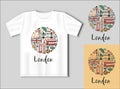 Traditional tourist symbols of London in the form of a circle. Travel concept with t-shirt mockup Royalty Free Stock Photo