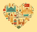 Traditional tourist symbols of Turkey in the form of heart