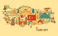 Traditional tourist symbols of Turkey in the form of map Royalty Free Stock Photo