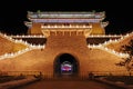 Traditional tower building at night in Qianmen street