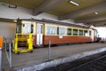 Traditional train in MÃÂ¼rren mountain railway station , Berne Switzerland