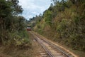 A traditional train passing by while hiking Kalaw to Inle Lake