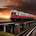 Traditional train on the tracks moving along - ai generated image Royalty Free Stock Photo